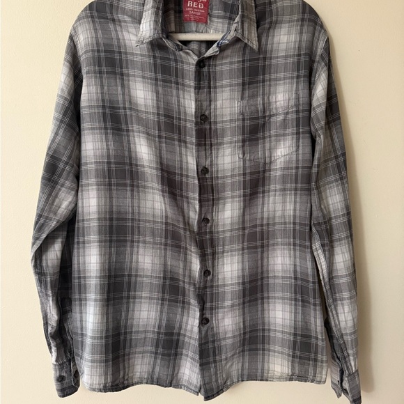 Wrangler Other - Wrangler RED Black and Gray Plaid Button-Down Shirt, size L, VGUC